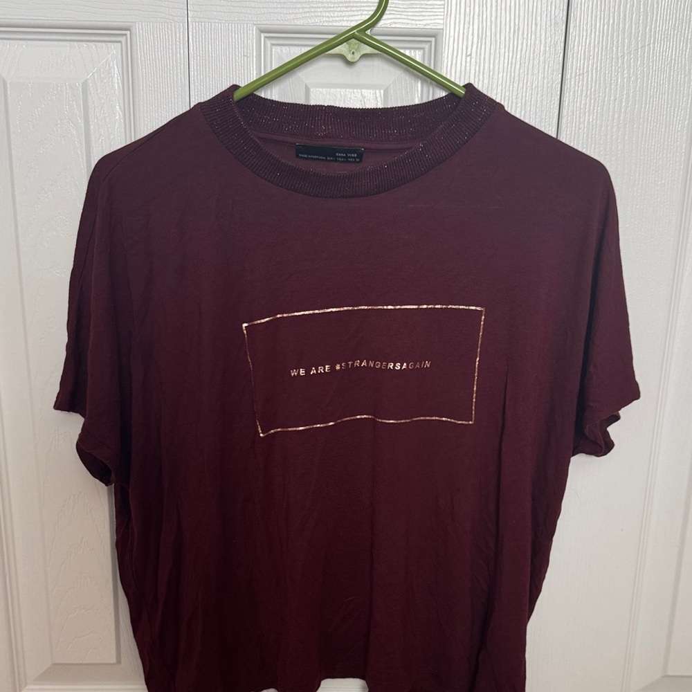 Zara Burgundy Ribbed Collar Tee